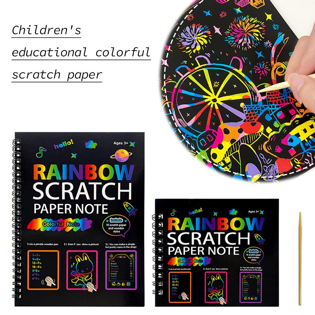 DIY Rainbow Scratch Paper Note Children's Art Book Black Neon Color Drawing Card - Creative Kids' Art Activity Book