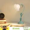 Bymaocar Green Table Lamp Flower Shape Handmade Light Lily Shaped Glass Desk Lighting with 4-way Rotary Switch & In-line Switch
