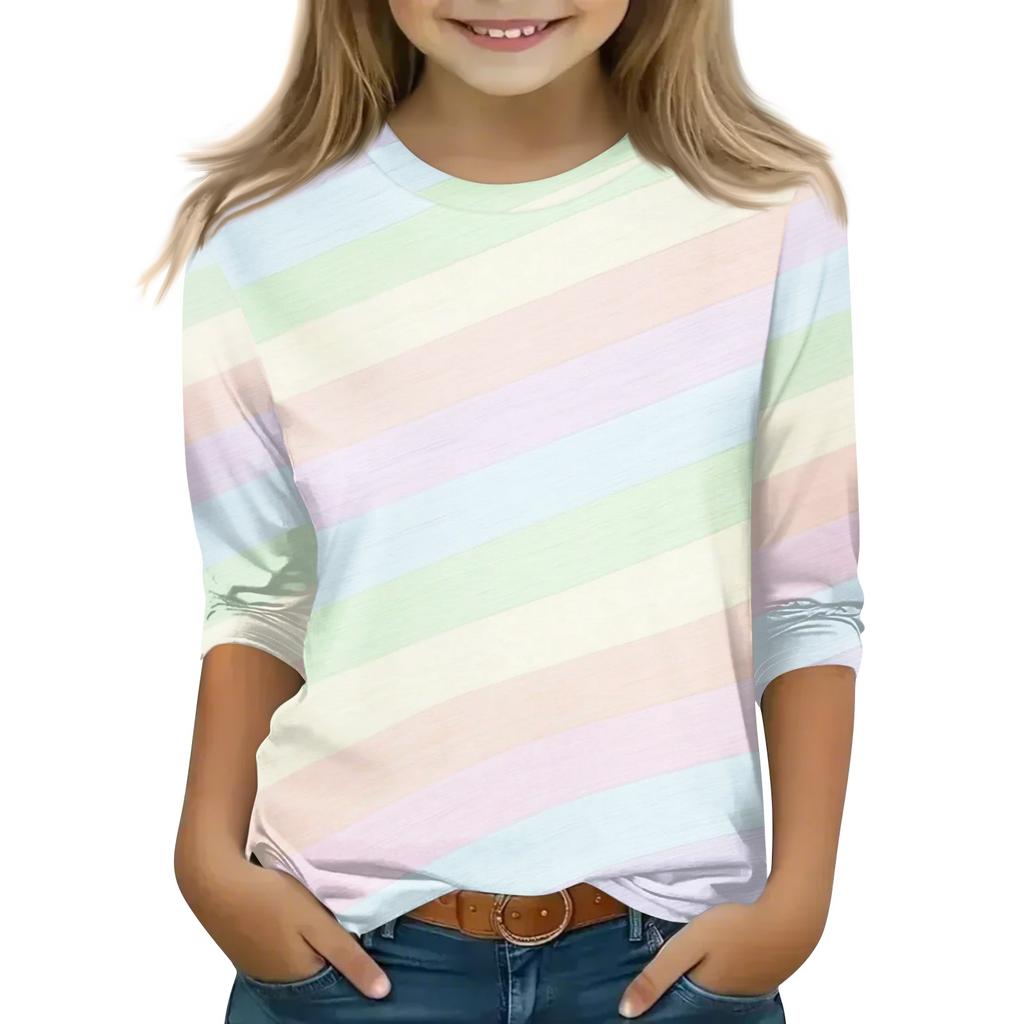 Kid's Round Neck Cute Flower Day Print Lightweight Spring/Summer Top