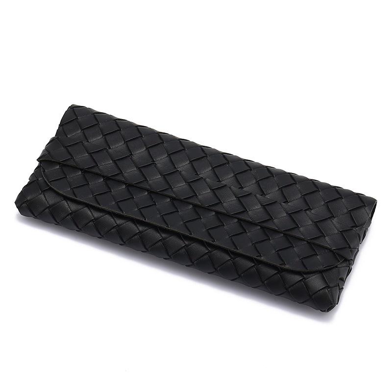 Black Woven Leather Texture Sunglasses Case with Snap Button Closure