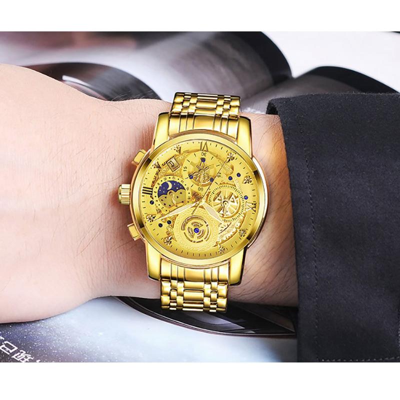 WWOOR Skeleton Watch Trendy Business Men's Watches Waterproof Fashion Quartz Men's Watches
