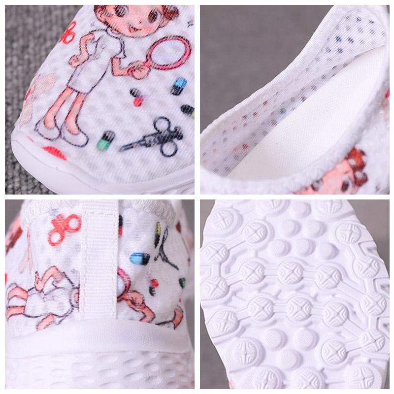 Nové dámské ploché boty Kreslený potisk Sestra Lékař Dámské tenisky Nazouvací Síťované boty Prodyšné Dámské mokasíny Zapatos Planos