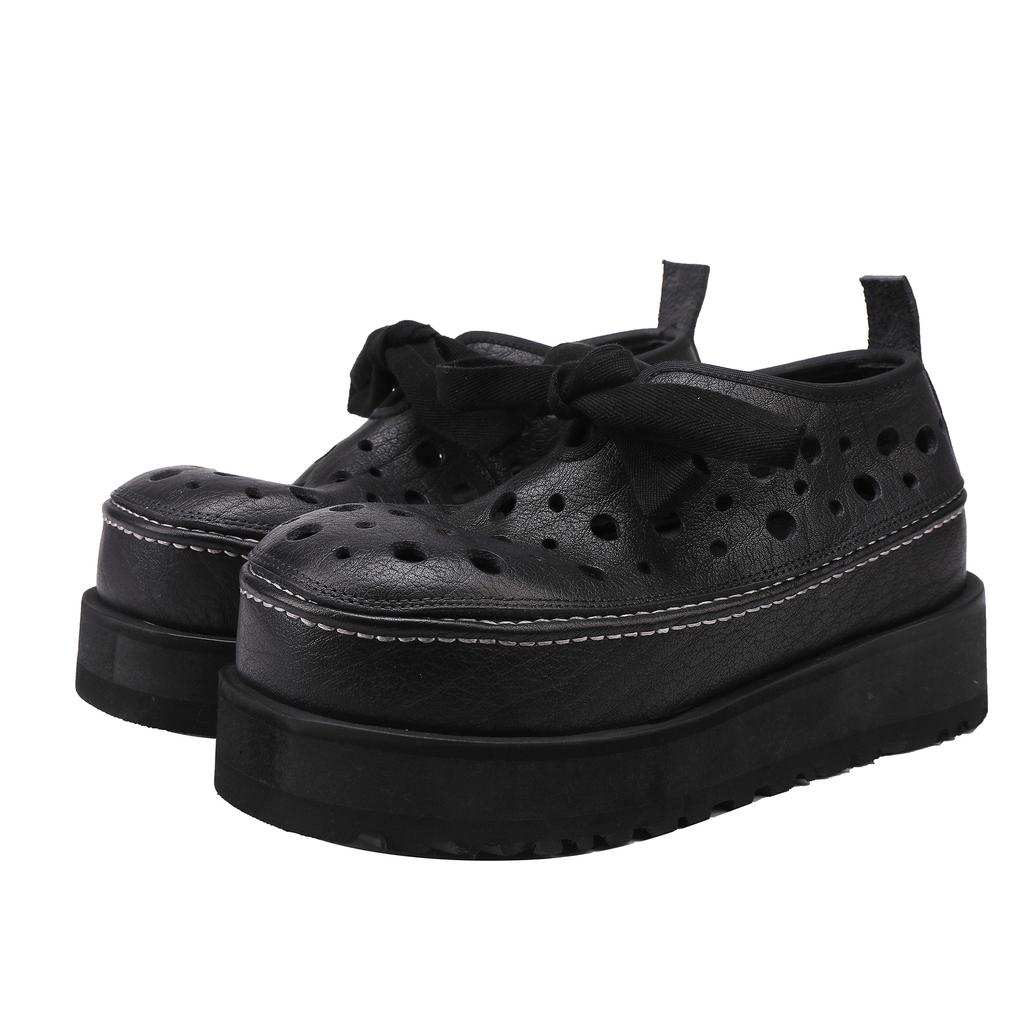 Johnature Thick Soled Hollow Hole Shoes Genuine Leather Lace Up Comfortable Women's Platform Sandals