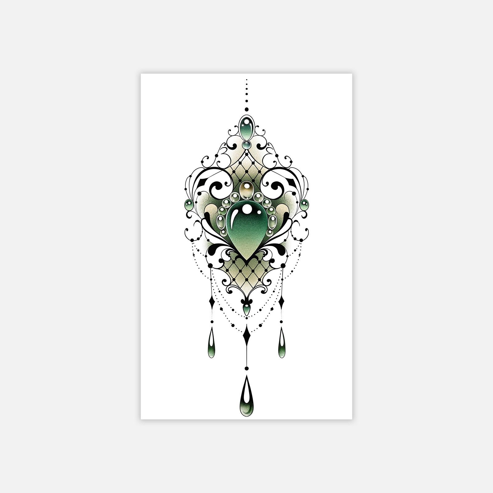 

Emerald Leg Back Tattoo Sticker Domineering Dark Diamond Tassel Totem Tattoo Sticker 11*18