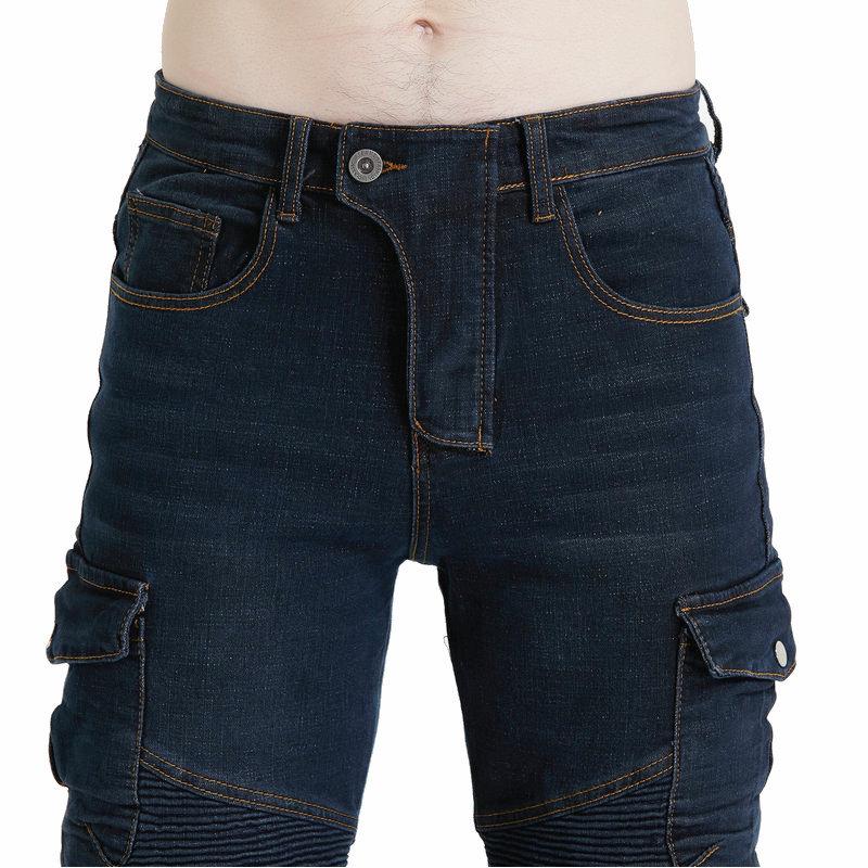 Men's Slim Fit Four Seasons Motorcycle Cargo Pants - Black, Multi-Pocket Riding Jeans