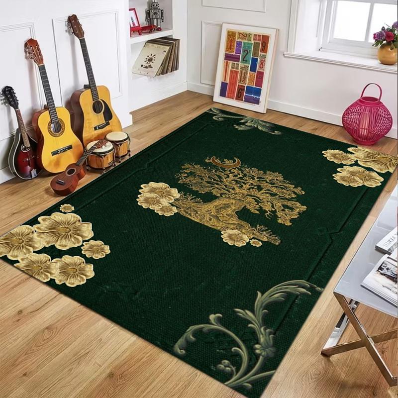 Tree of Life Rug for Living Room Bedroom Norse Mythology Carpet Washable Non Slip Indoor Outdoor Area Rug Retro Minimalist