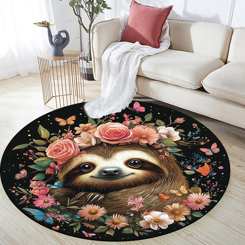 Sloth Round Area Rug,Carpet Rug for Living Room Bedroom Sofa Playroom Decor,Non-slip Floor Mat