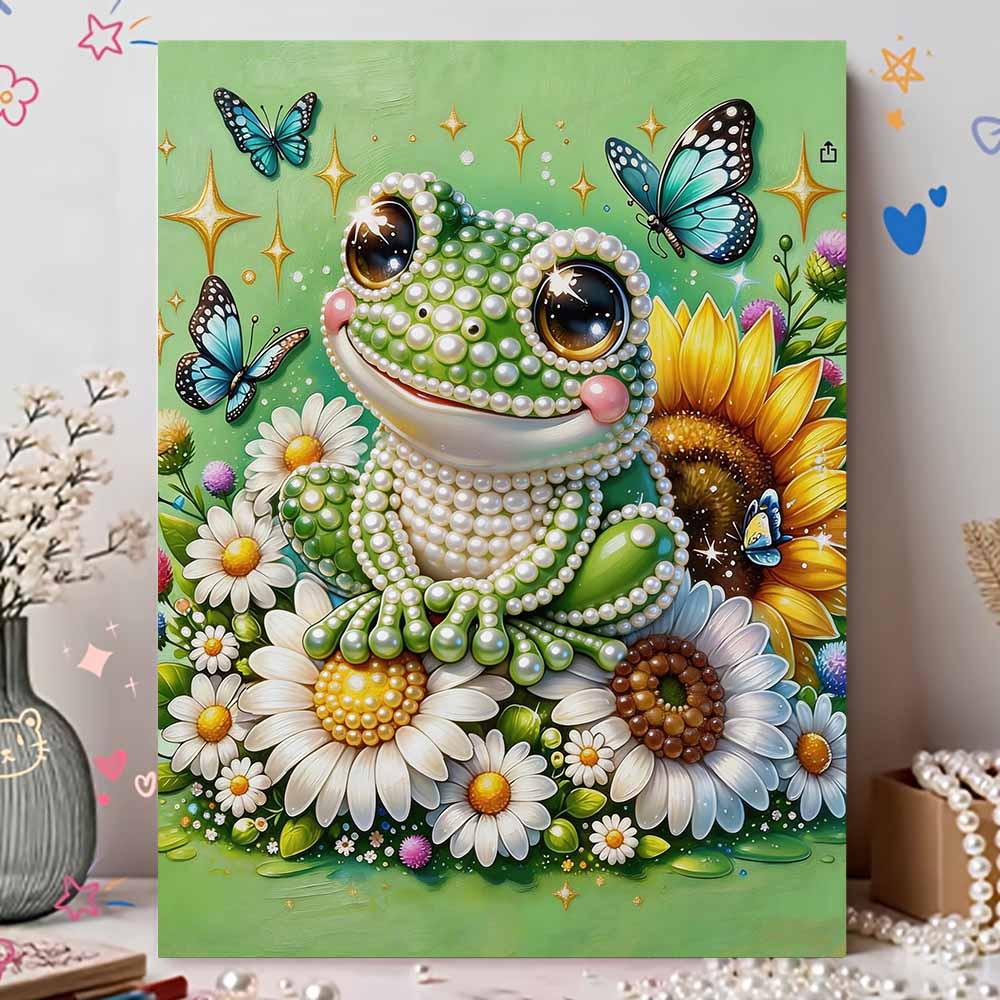 5D Little Frog Pearl Wall Art Kit 30x40cm Frameless DIY Pearl Diamond Painting Floral Gem Art for Living Room/Bedroom Home Wall Decor