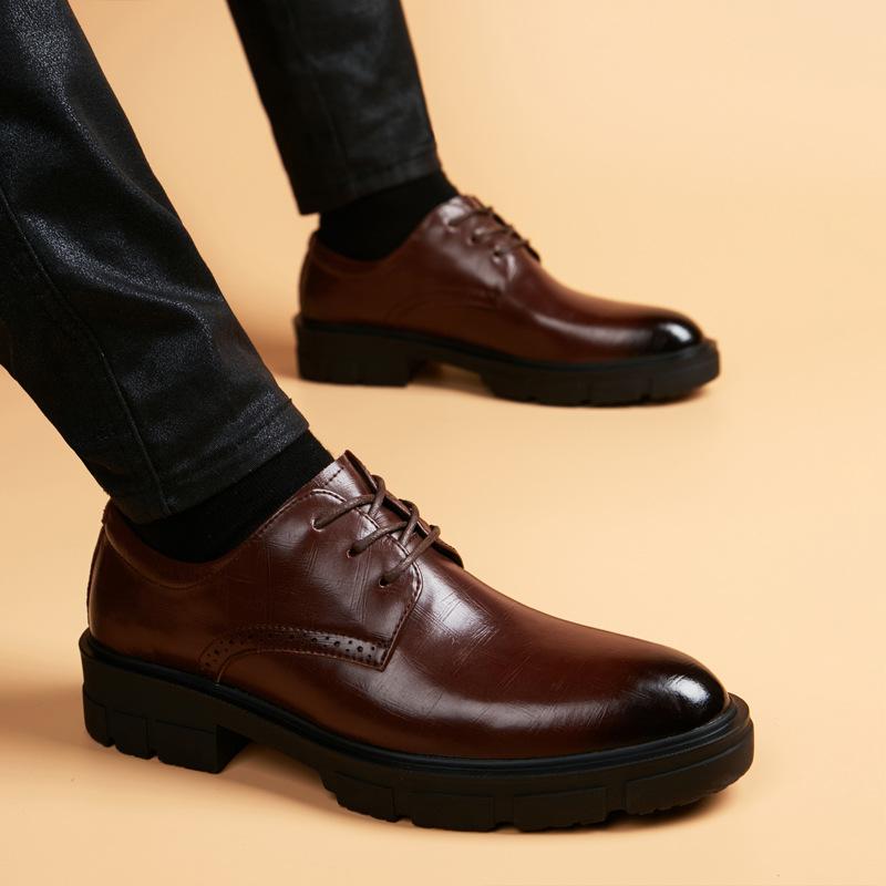 Men British Heightening Wedding Shoes Leather Shoes Casual Leather Business Dress Shoes