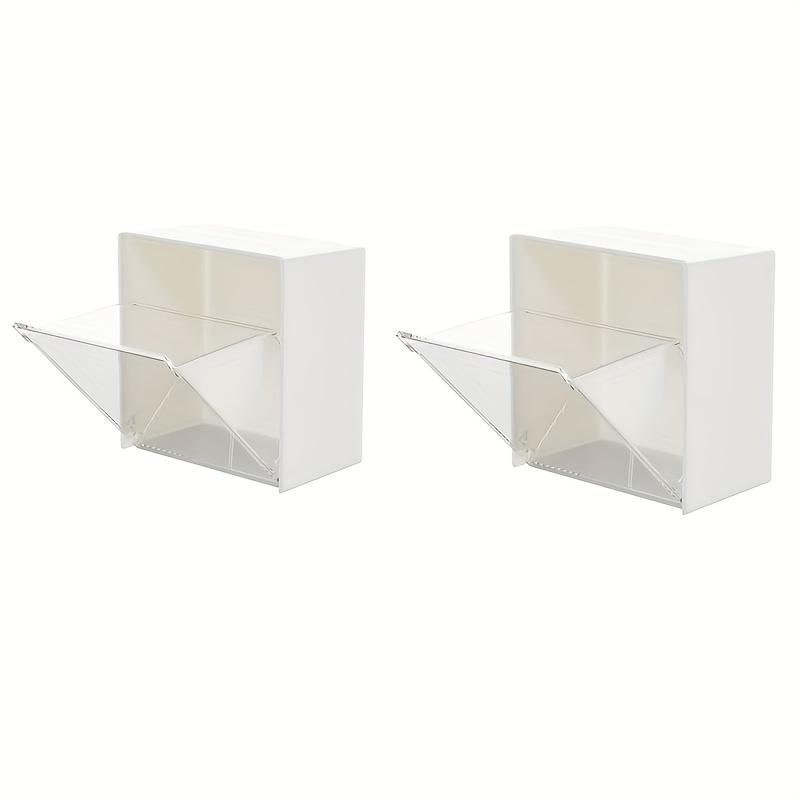 2pcs Dustproof White Wall-Mounted Storage Boxes | Plastic Organizer with Clear Fronts for Bathroom, Swabs, Makeup Small Jewelry