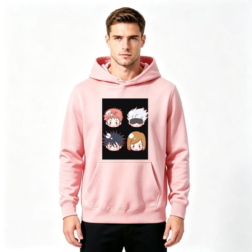 Men's Anime Chibi Character Print Pullover Hoodie Casual Long Sleeve Streetwear Sweatshirt