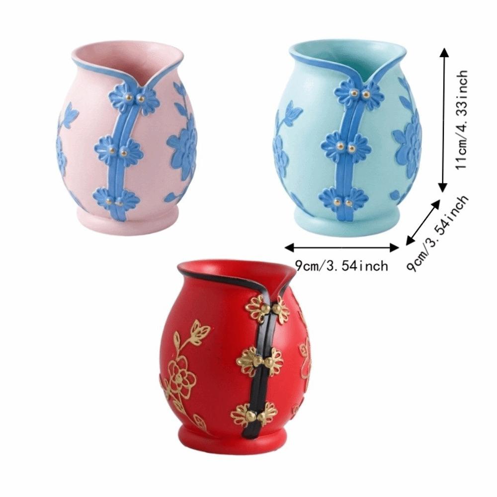 Chinese Style Cheongsam Shape Pen Holder Vinyl Succulent Planter Makeup Brush Pot Desk