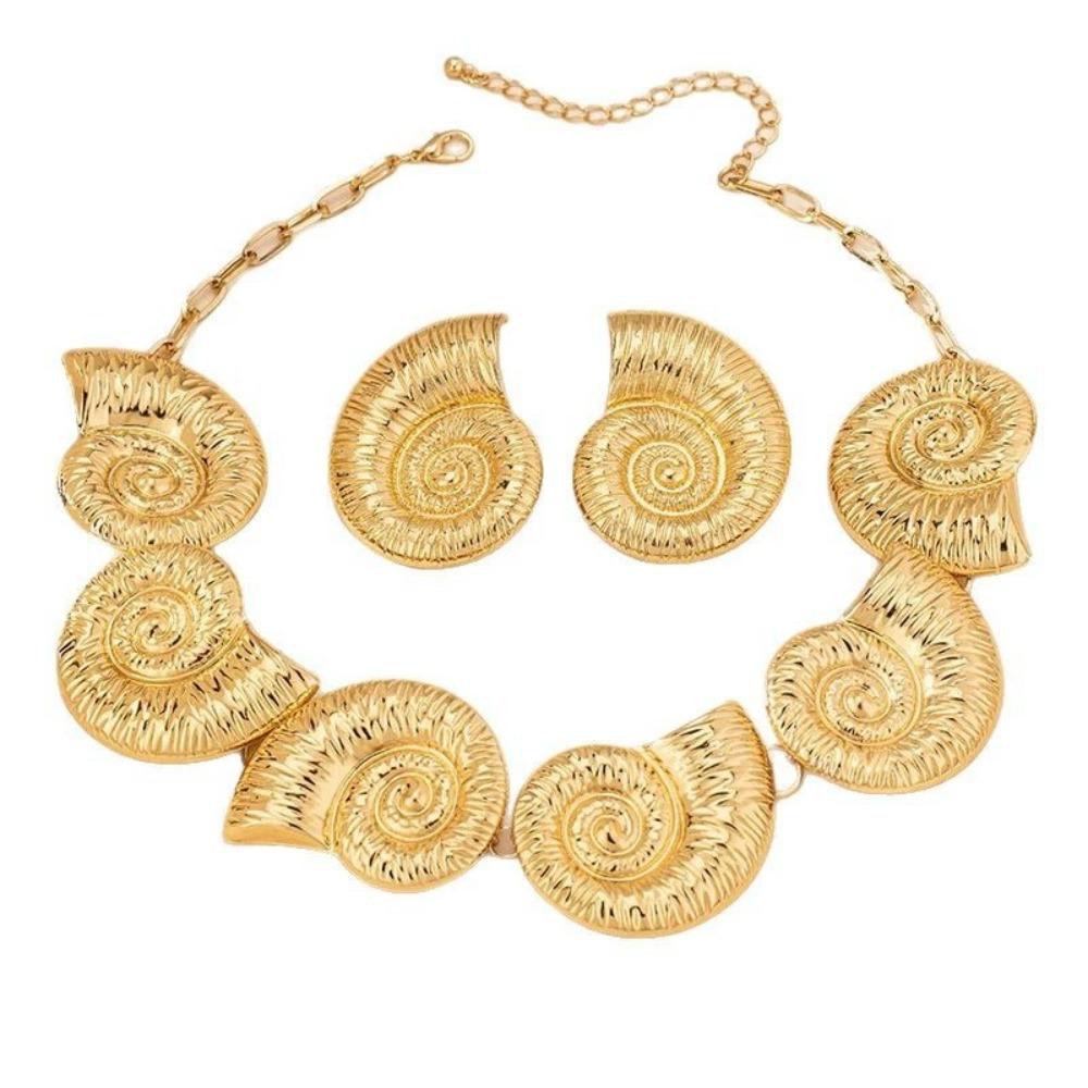

Metal Conch Clavicle Chain Set Retro Trendy Necklace Earring Set Conch Collar Pendant Beach золотой