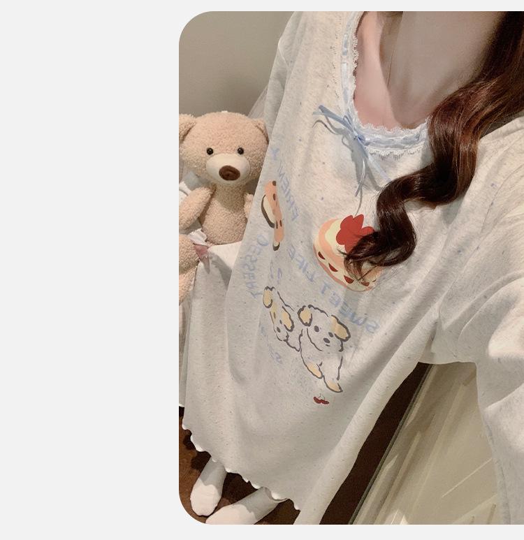 Spring & Autumn Maternity Slimming Long Sleeve Round Neck Princess Nightdress with Breast Pads, Wearable Outdoors