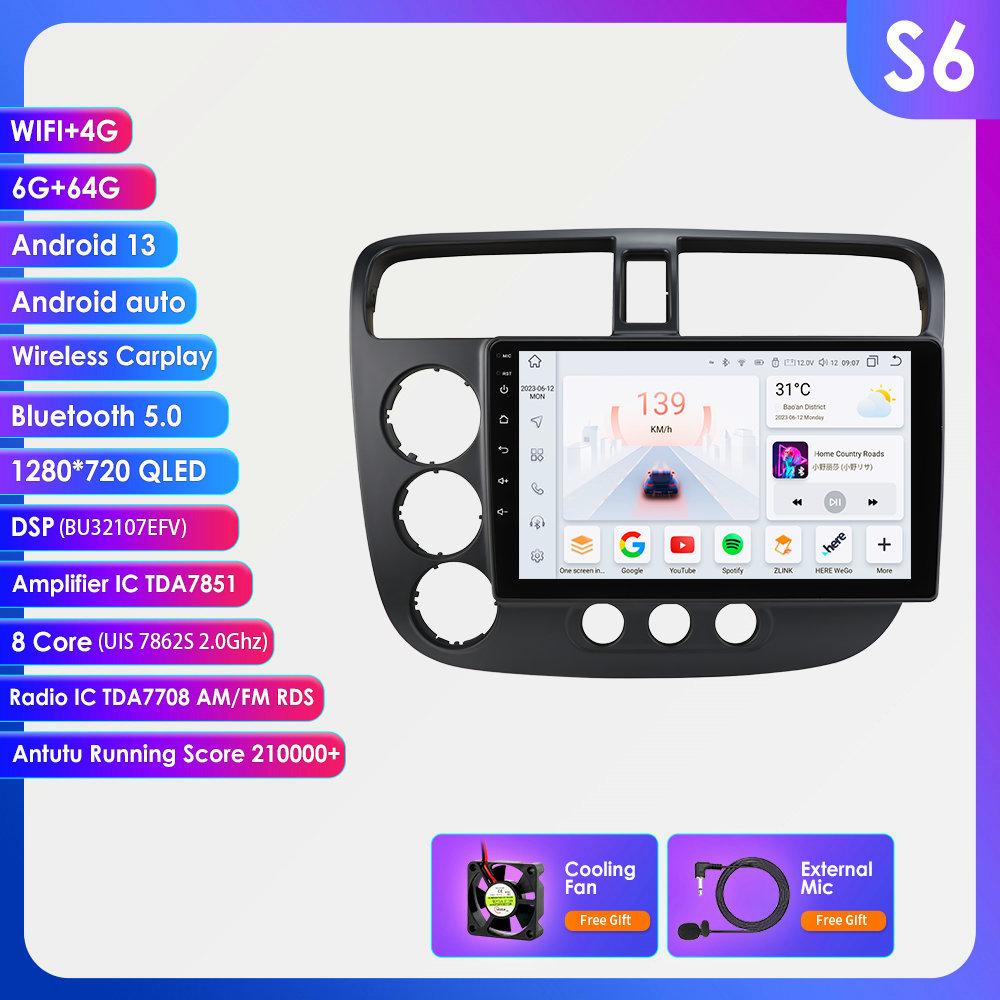

Hizpo Android Carplay Auto Car Radio Multimedia Player for Honda Civic 7 2000-2006 Navigation Autoradio GPS Stereo 2din HeadUnit Intelligent Screen S6 8Core 6G 64G
