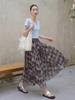 Fei Yuan Elegant High Waist Retro Paisley Mesh Midi Skirt for Women - Early Spring Collection