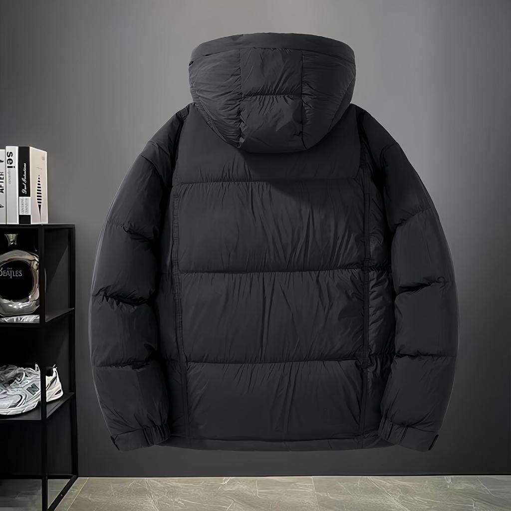 Men's White Duck Down Hooded Winter Jacket - Couples' Style, Windproof, Warm, Thickened, Short Length