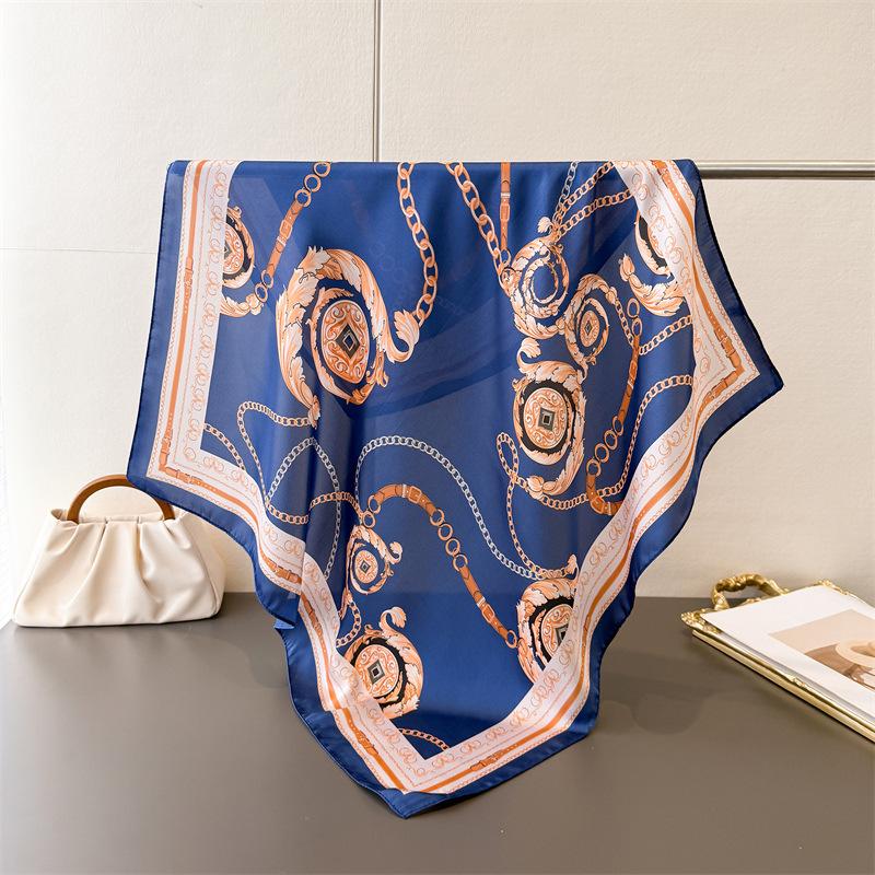 Novo lenço quadrado de cetim de marca de luxo estampado fita de cabelo cachecol da moda para mulheres lenço de pescoço bandana cores sólidas xale faixa de cabeça