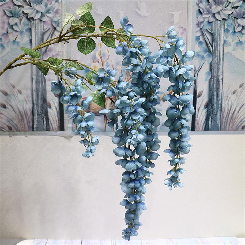 New Arrival One Silk Wisteria Hanging Greenery Plant Artificial 6 Flower Strings Golden Shower Tree Branch for Wall Floral Decor