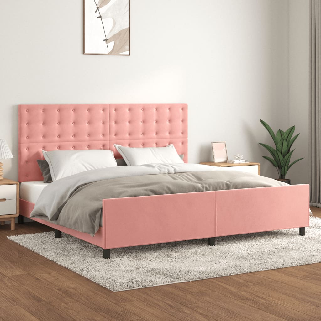 Pink Velvet Bed Frame with Headboard 200x200 cm