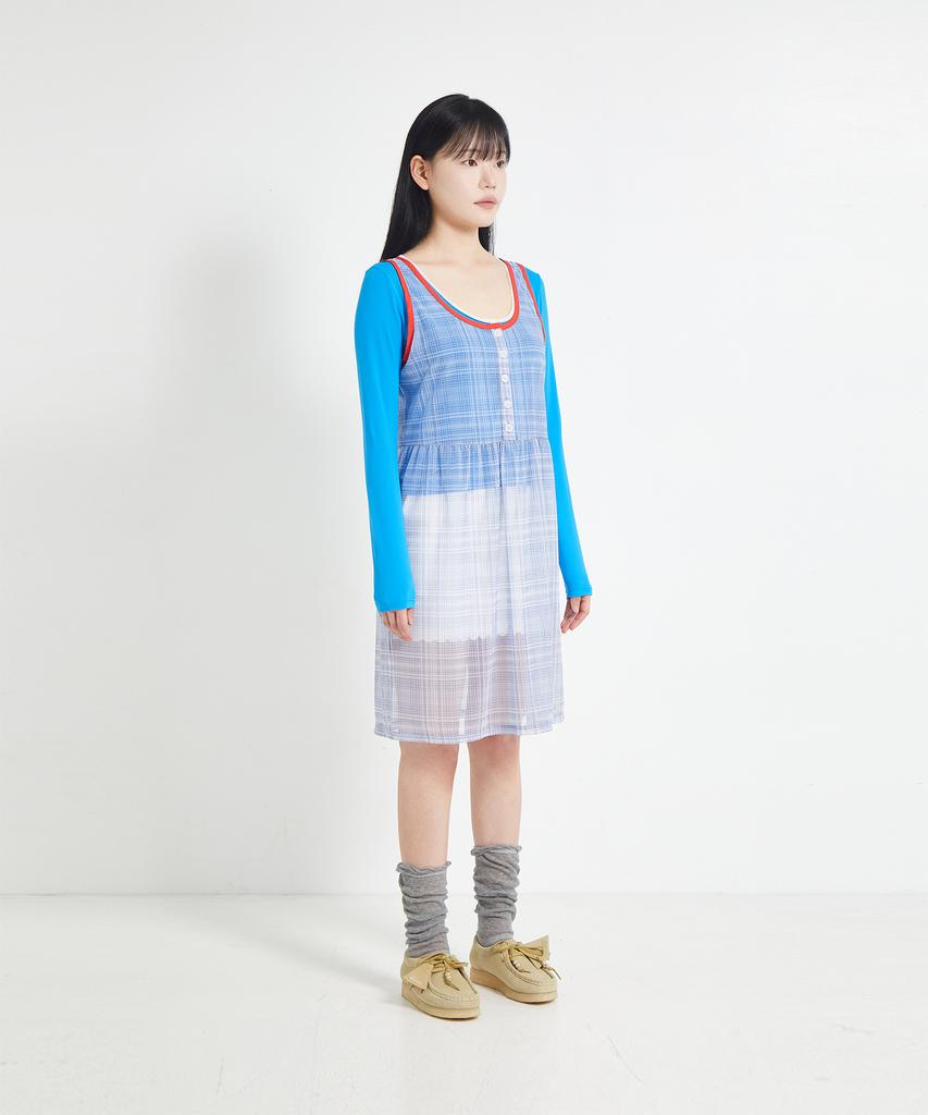 Cotton Rivers Club Chiffon Check Dress (Blue)