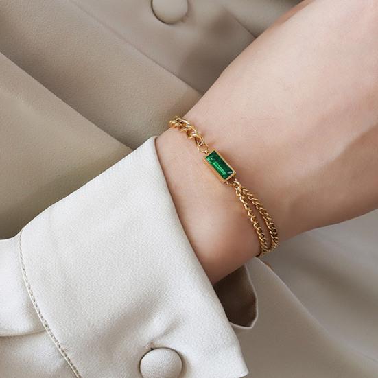 Women Earrings Chained Square Cubic Zirconia Jewelry Vintage Electroplating Necklace Earrings Bracelet for T Show Gown