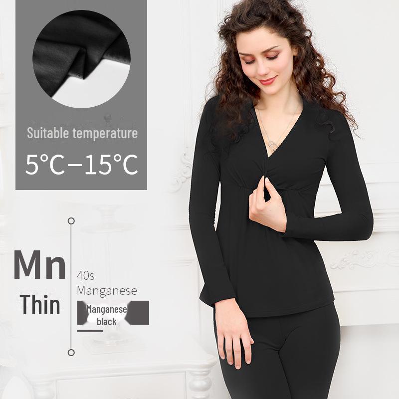 Maternity Fall Pajama Set - Nursing Friendly Cotton Thermal Wear for Pregnancy and Postpartum