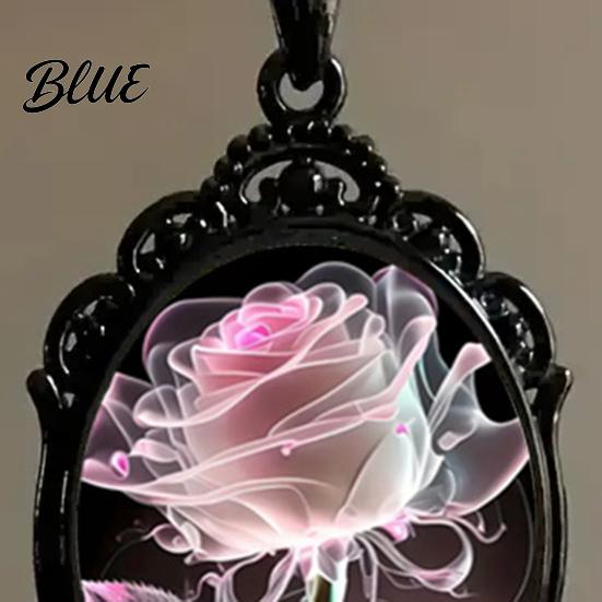 Rose Necklace Black Gothic Vintage Floral Glass Pendant Stylish Dark