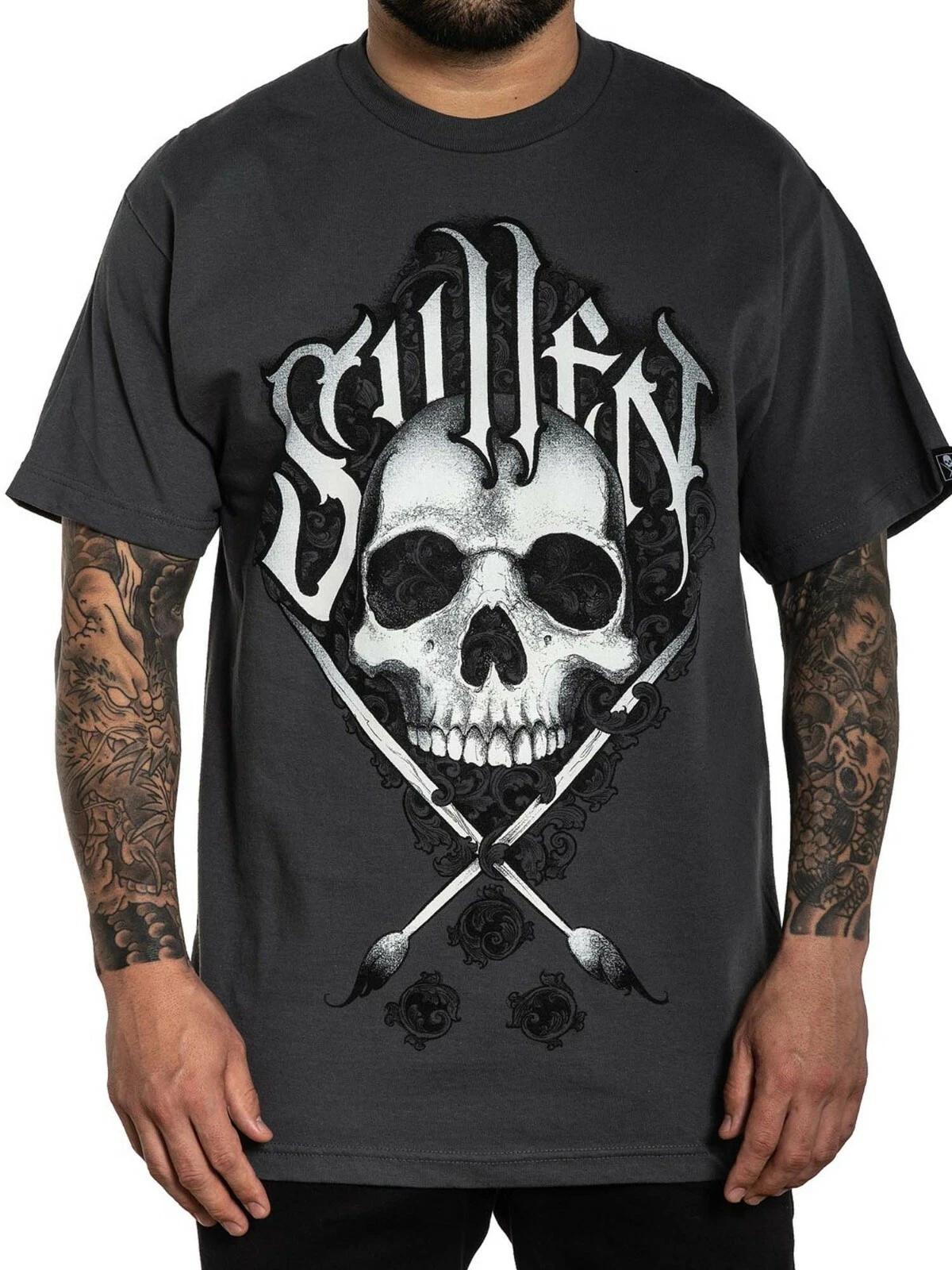 

Sullen Men s Bola Badge Tee Tattoo Inspired Skull Logo Short Sleeve T-shirt L