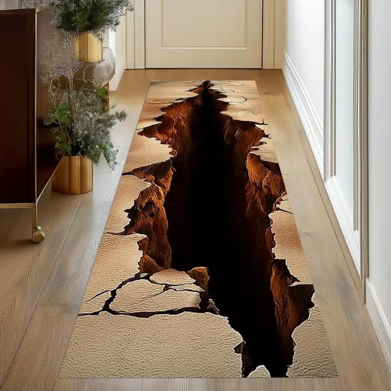 3D Visual Rock Stream Carpet Mat Non-slip Rug Home Decoration Canyon Natural Pattern Floor Mat for Living Room Corridor Decor