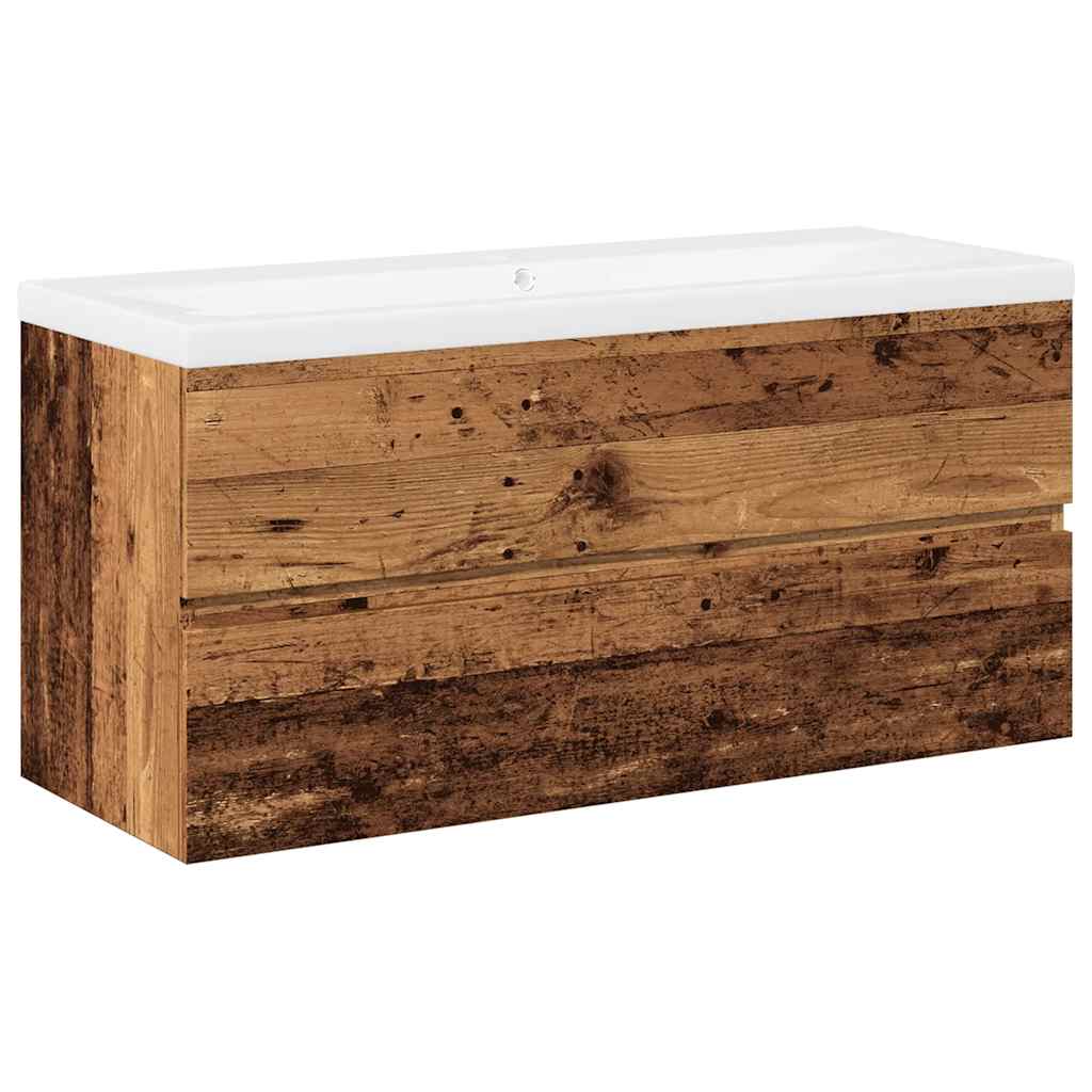 Washbasin Cabinet with Built In Basin Rustic Wood Look