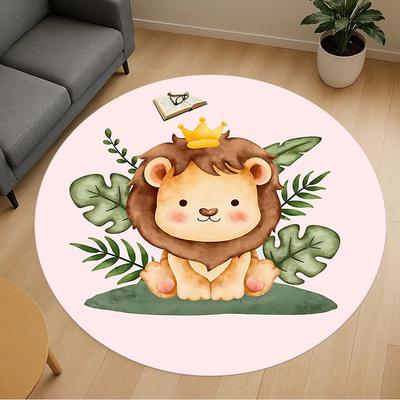1pc Lion Prince Round Chair Mat Area Rug - Non-Slip, Floor Mat for Office, Bedroom, and Indoor Decor C1125013