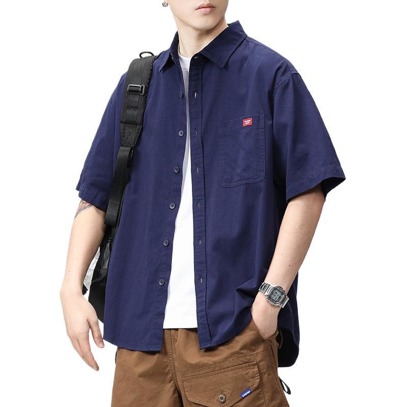 Japanische Retro-Arbeitskleidung Kurzarmhemd Herren Weit Lässig Amerikanisches Sommer Halbarmhemd