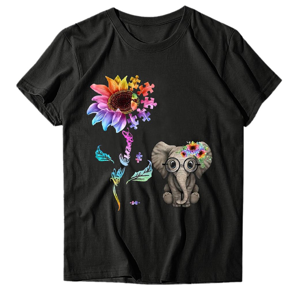 Women Casual Letter Printing Short Sleeves  Loose T-Shirt Blouse Tops