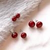 925 Sterling Silver Red Ankola Bead Earrings for Women - Elegant, Simple Pearl Design
