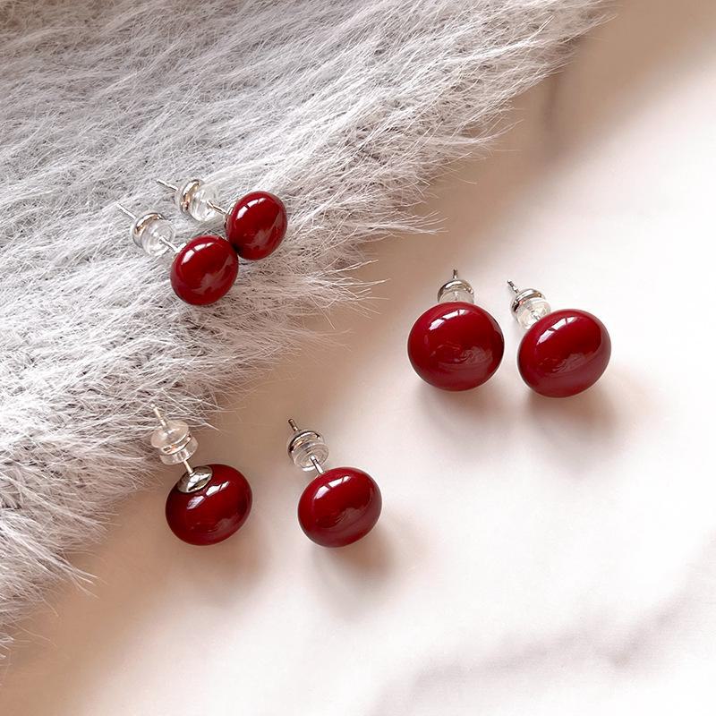 925 Sterling Silver Red Ankola Bead Earrings for Women - Elegant, Simple Pearl Design