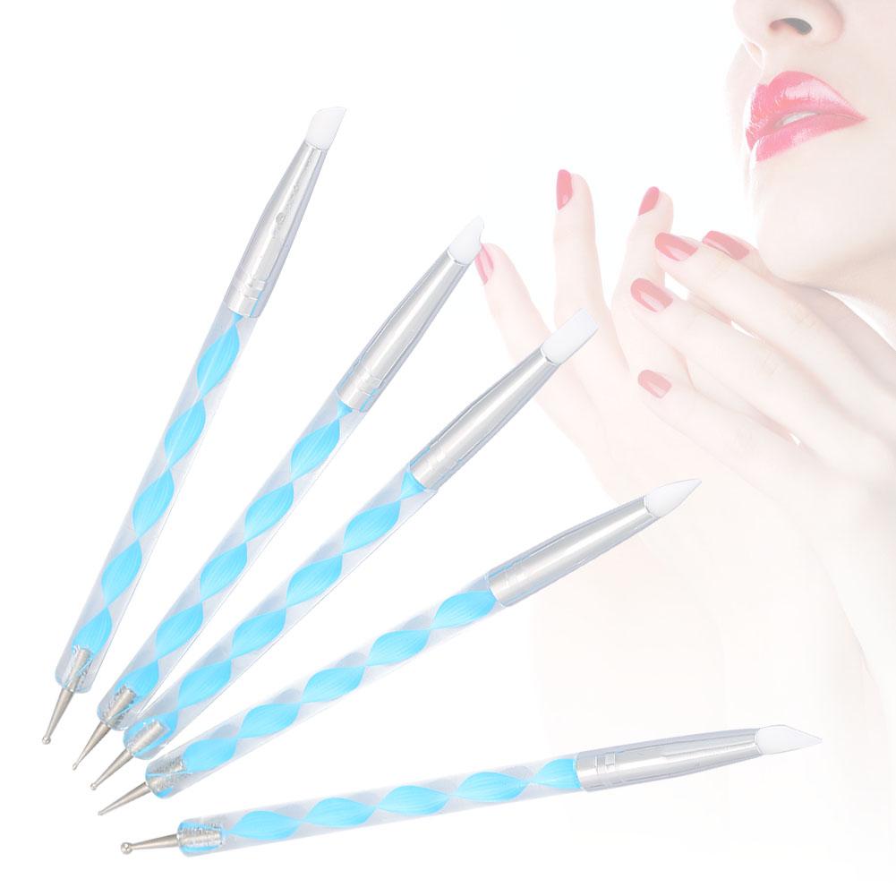 5pcs Dual ended Carving Sculptur Pen Set Silicone Head Dotting Pen Manicure Nail Art Tool Pink
