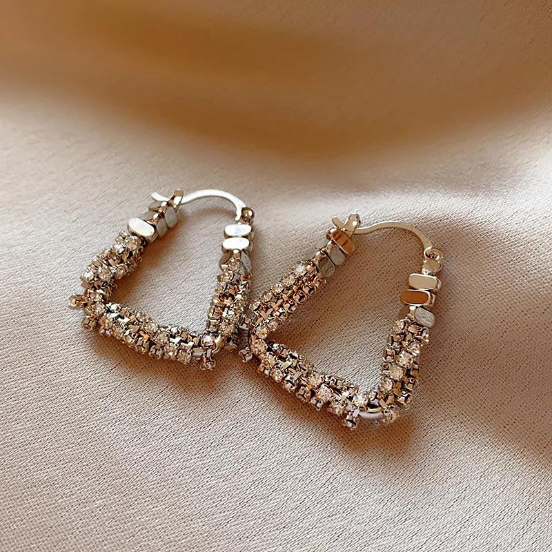 Rhinestone U-shaped Buckle Simple Fashion Woman's Earrings Korean Ins High-grade Hoop Earrings Wholesale Simple Accessories