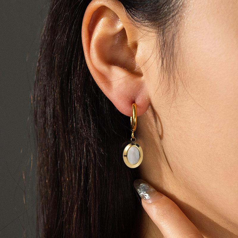 Gold-Plated Stainless Steel Oval Earrings: Artistic Titanium Shell Design for Women