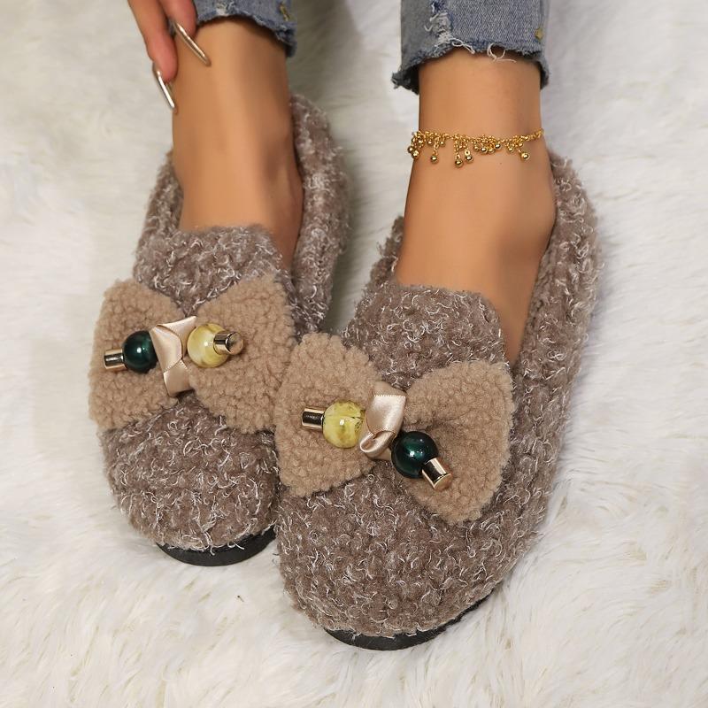 Mode 2025 Bequeme Warme Flache Schuhe im Winter Modisch Neue Schleife Sexy Leicht Plüsch Rutschfest Lässige Laufschuhe für Damen