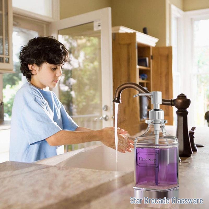 Square Glass Soap Dispenser with Stainless Steel Pump - Small Capacity