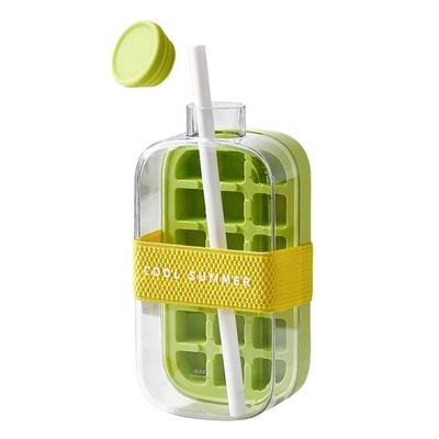 2 In 1 Ice Cube Maker Water Bottle with Straw 500ML/800ML Summer Cooler Cup Silicone Molds Ice Cube Tray for Outdoor Camping