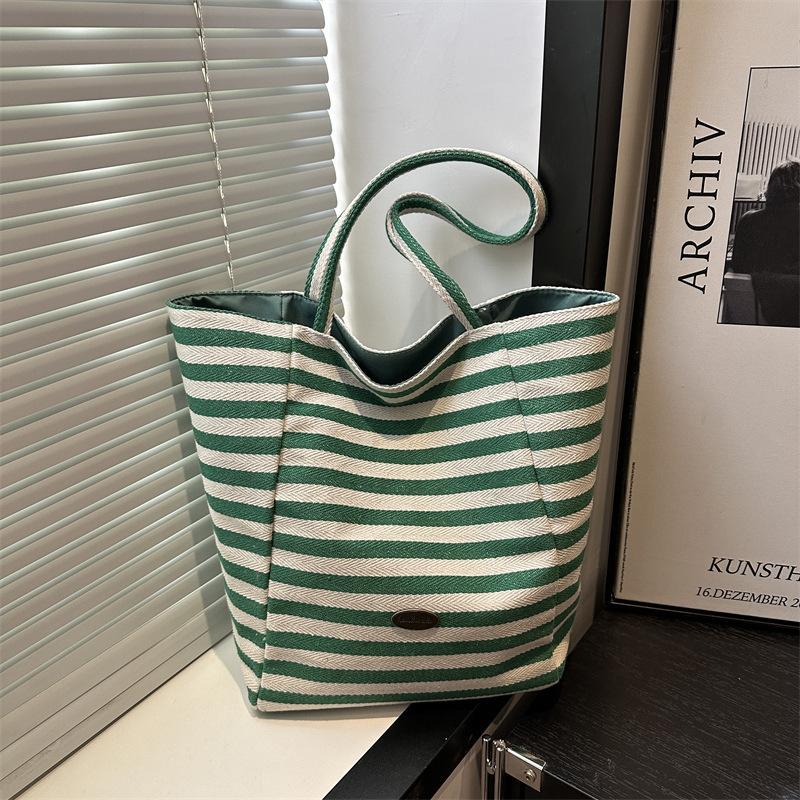 Fashi Striped Cloth Bag, Korean Lazy Style Tote Bag, Student Large Capacity Casual Shoulder Bags for Women