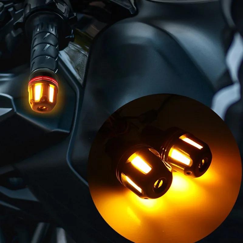 1Pair Motorcycle Handlebar End Light 12V LED Strobe Lamp DRL Driving Light Waterproof Side Warning for Scooter Moto Accessory