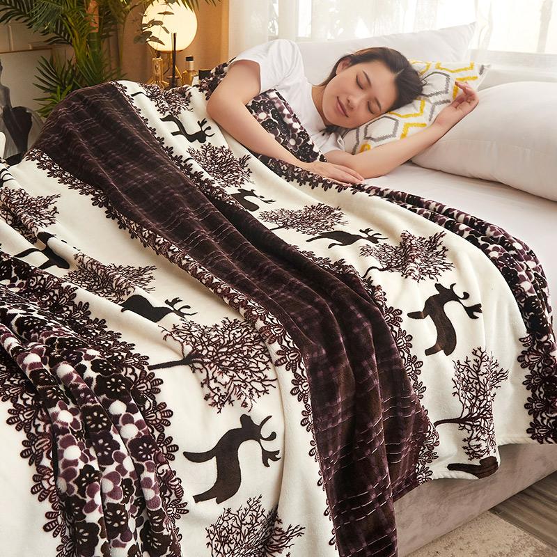 Flower Blanket for Sofa Reactive Printed Thin Blanket for Beds Single/Queen/King Coral Fleece Flannel Blanket Soft Warm Plaids