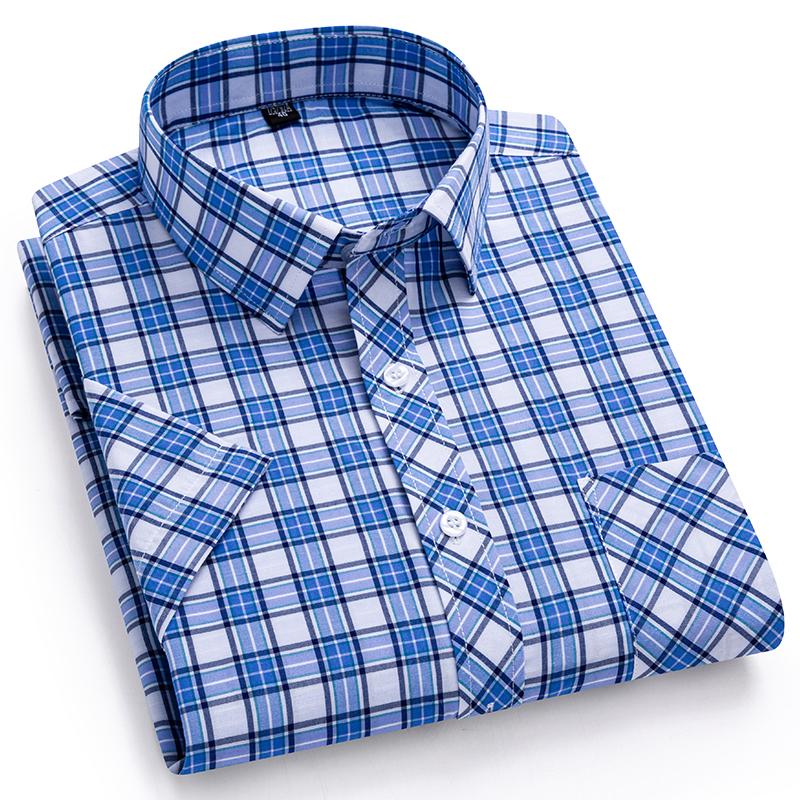 Men's Classic Casual Plaid Print Short Sleeve Cotton Button-up Shirt with Breasted Pocket Suitable Tops For Summer Outdoors Wear