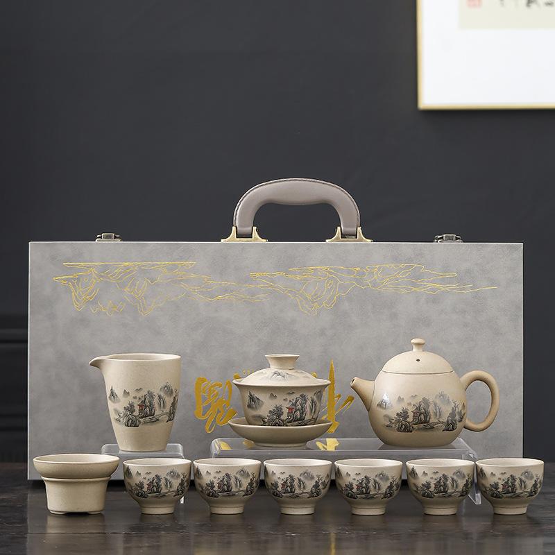 Kung-Fu-Teeset, ein komplettes Set aus grobkeramischer chinesischer High-End-Keramik-Drachenei-Teekanne, Geschenke für Geschäftsveranstaltungen