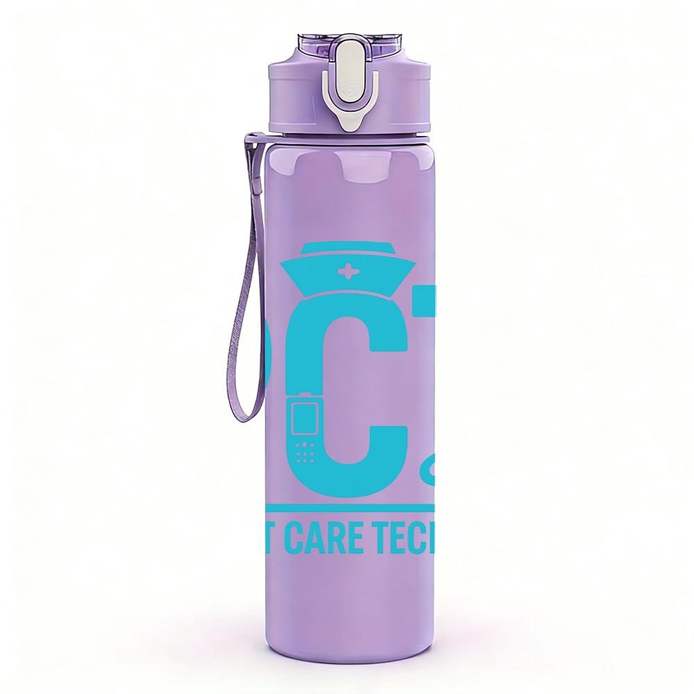 1PC PCT Patient Care Technician Blue 750ml Color Plastic Sports Water Bottle Leakproof Flip Straw Lid Suitable for Sports Office Home Use