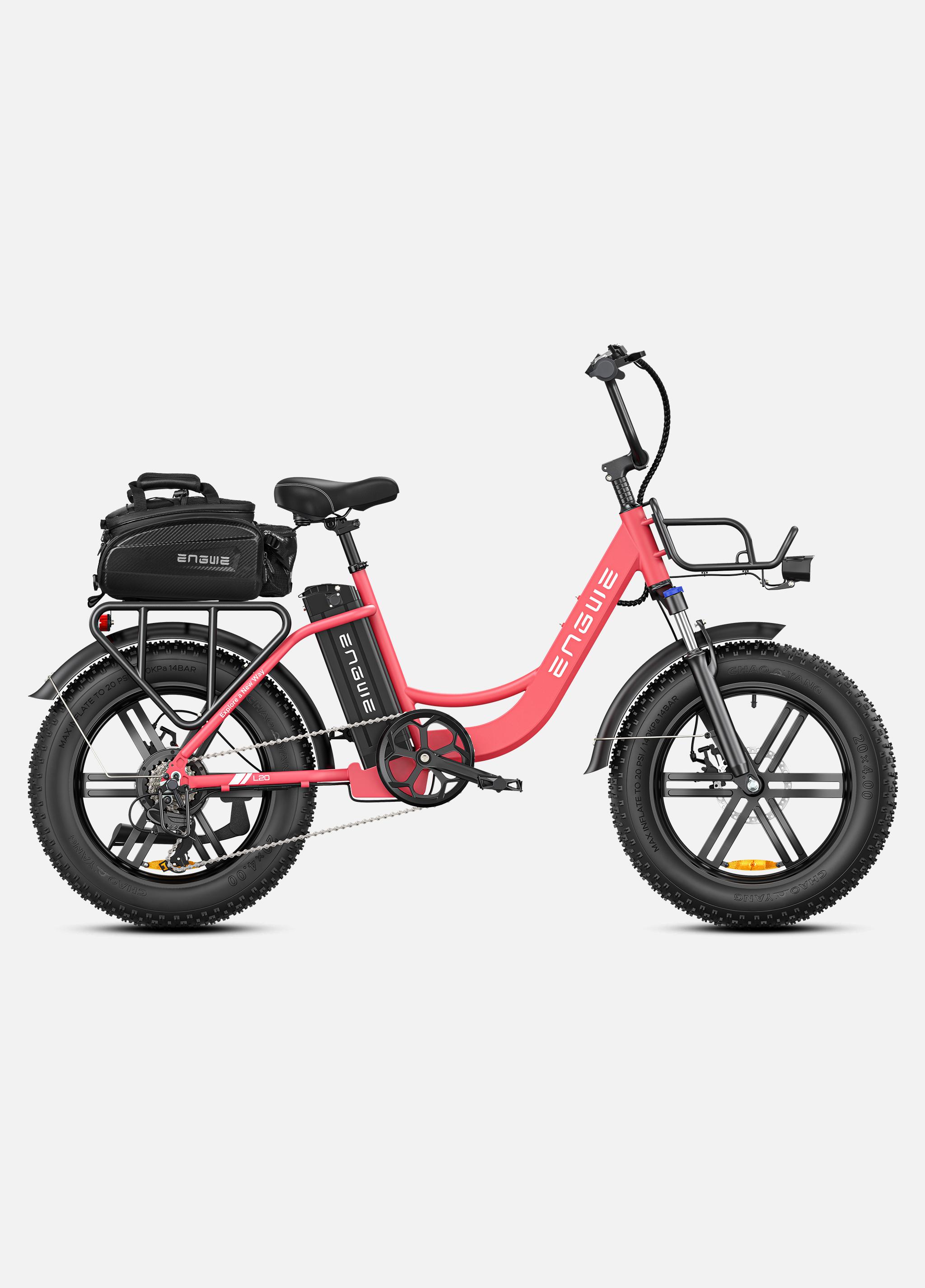 Vélo électrique ENGWE L20 250 W pour femme, pneus larges 20'' × 4,0 , batterie 13 Ah, autonomie maximale 140 km et 25 km/h pour les navetteurs urbains, double suspension M rose