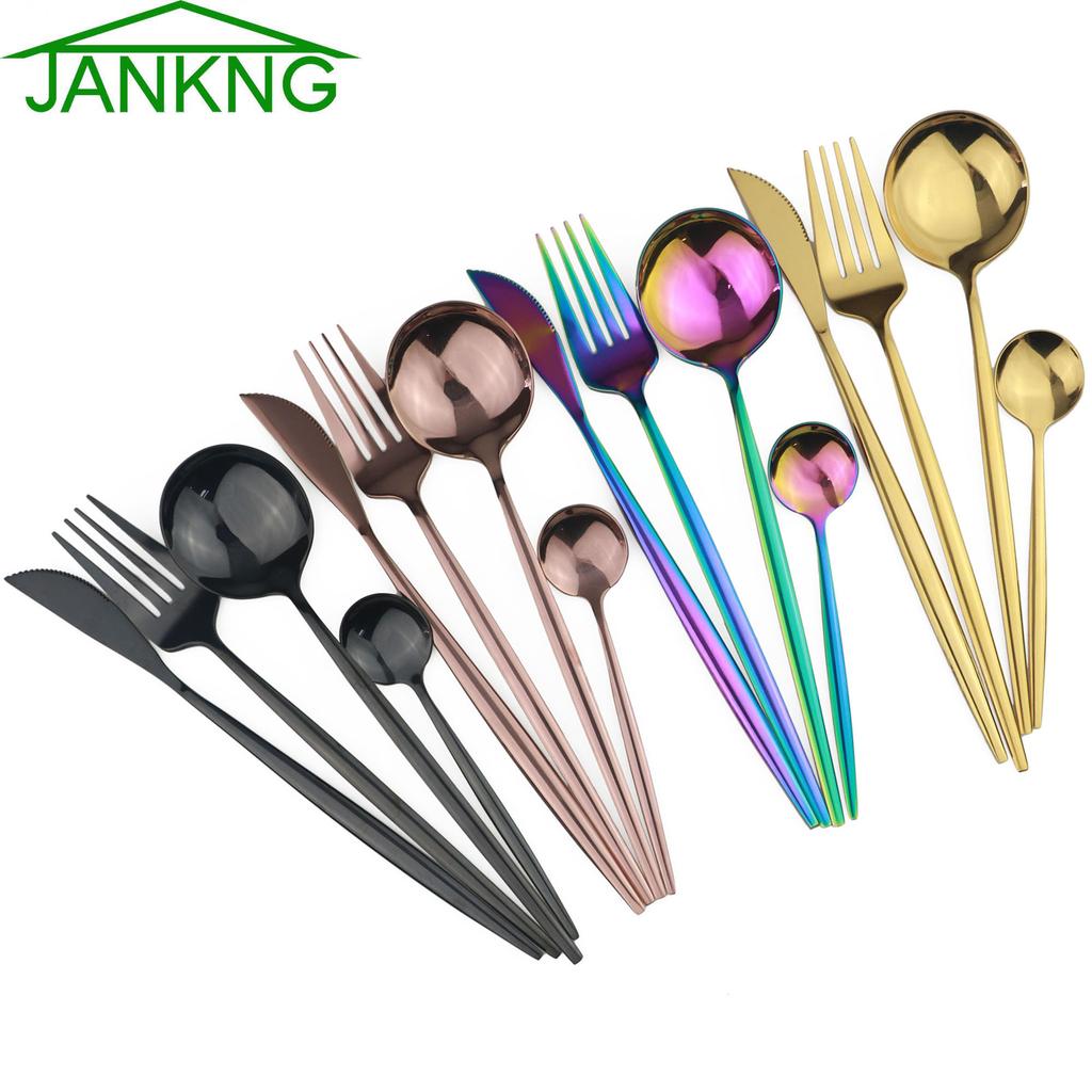 24pcs Gold Dinnerware Set Knife Fork Spoon Dinner Set Stainless Steel Tableware Set Gift Box Dishwasher Safe Cutlery Flatware